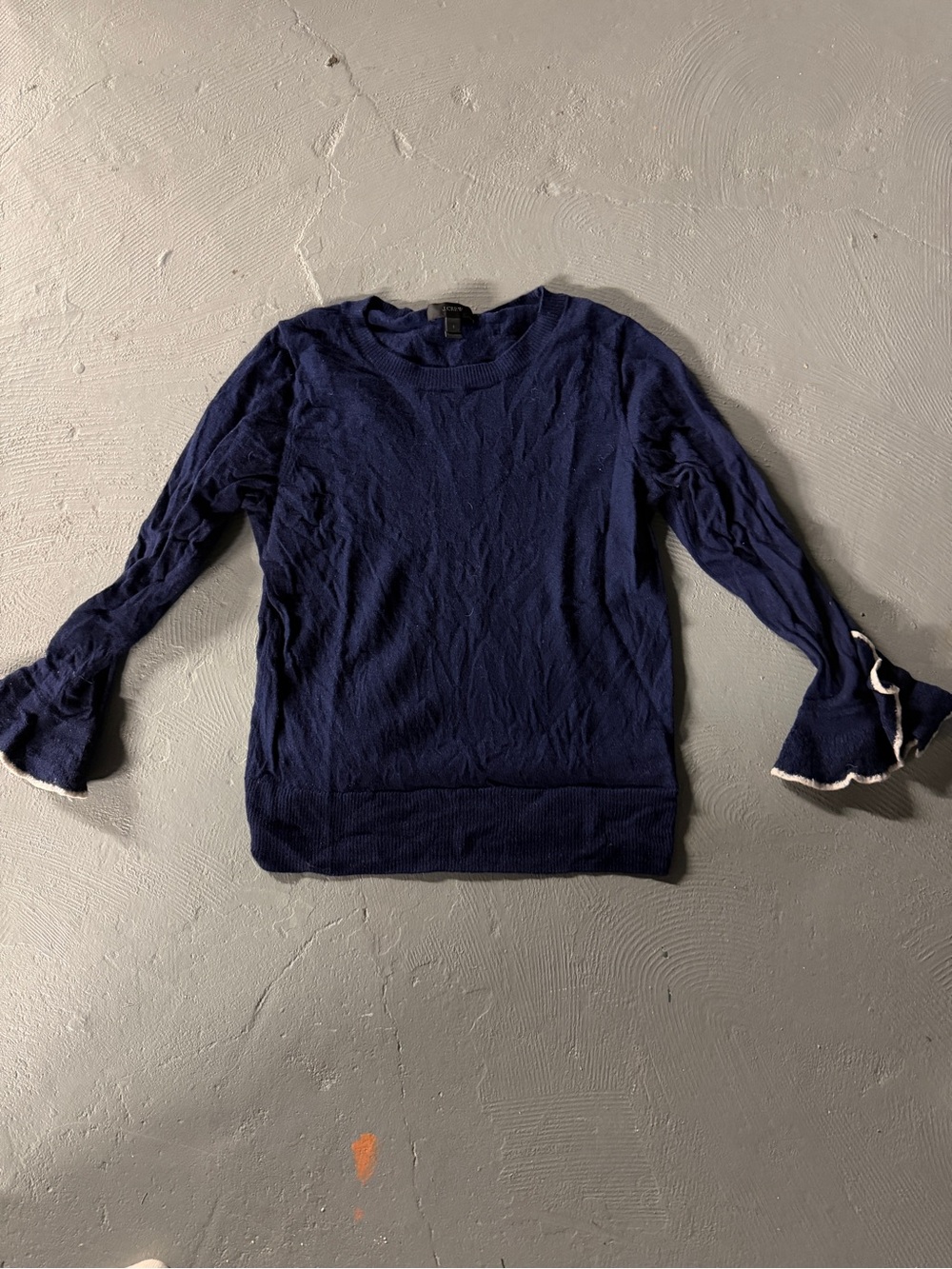 J. Crew Navy Knit Long-Sleeve Top with Ruffle Cuffs